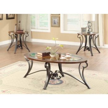 Oval Wood Trim Top 3pc Table Set 