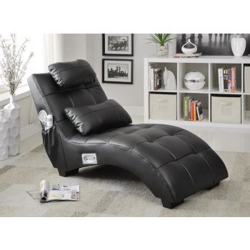 Black Upholstered Chaise with Lumbar Pillow and Bluetooth