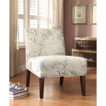 BEIGE AND WHITE MAP ACCENT CHAIR 