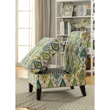 Ollano ll Green and Blue Pattern Storage Accent Chair
