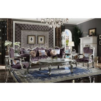  Picardy Sofa and Love Seat with 8 Pillows Velvet and Antique Platinum