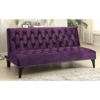 Xnron Button Tufted Purple Velvet Sofa Bed Lounger with Nailhead Trim