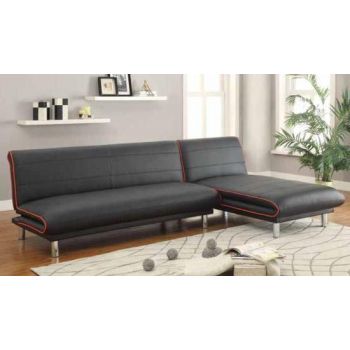 BLACK AND RED SOFA BED WITH CHAISE