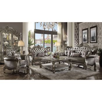 Versailles Sofa and Love Seat Antique Silver 